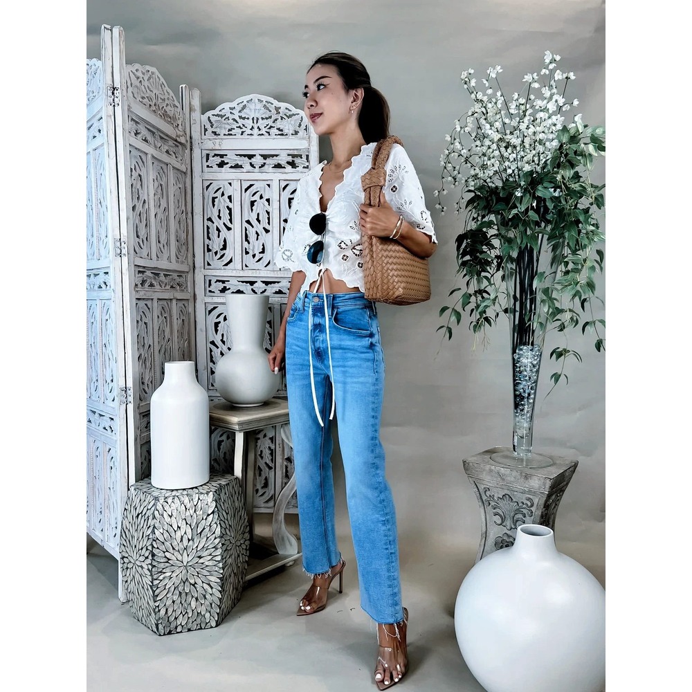 Mother Jeans size 27 Tripper Ankle Fray Ultra High Rise Crop Flare JeT'aime Wash